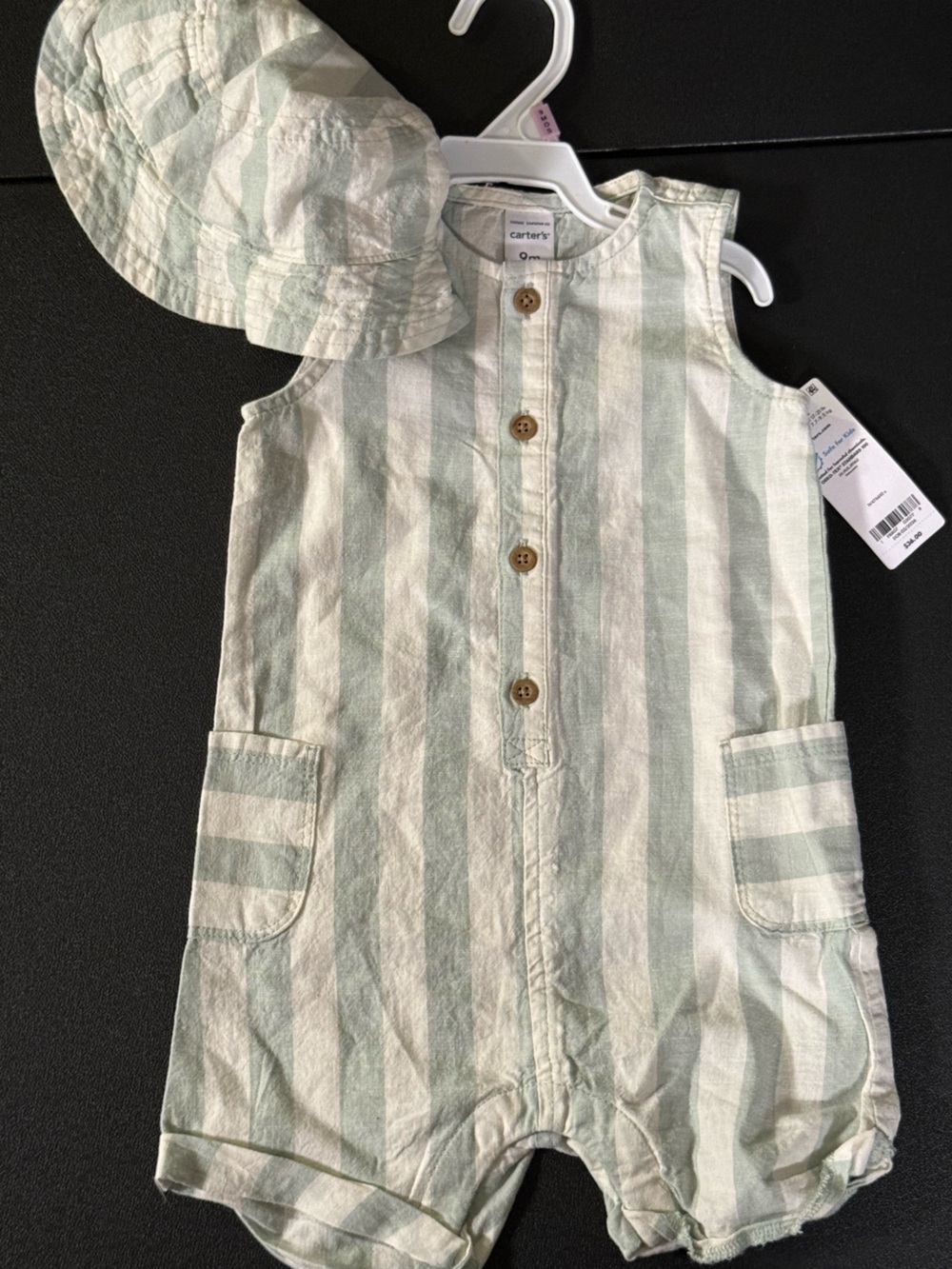NWT 9m Carter's Striped Sleeveless Romper with Matching Sun Hat